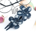 Polished navy blue double flower hair clip with a minimalist u-shaped design - Navy Blue LM