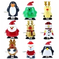 9-piece set of Christmas clockwork toys featuring Santa, penguin, and reindeer figures - Christmas Wind Up 9pcs Set A