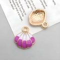 Purple and gold shell charms for DIY jewelry making with enamel finish and textured metal - Shell 15x15mm