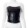 Modisches schwarzes PU-Leder trägerloses Korsett-Top für Damen mit eng anliegendem Design - S / Schwarz