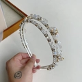 Baroque style double-layered headband with woven crystals and pearls for women - Double Layer Full Diamond Style / White