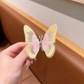 Embroidered butterfly hair clip with colorful silk threads and silver metal fastener - Yellow Embroidered Butterfly / Yellow