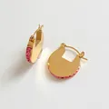 Elegant gold-plated round earrings with hand-set pink square cubic zirconia crystals - Gold + Rose Red Zirconia (KDE1616)