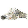 Detail view of ethnic floral sun visor with white flowers and green leaves pattern - Beige