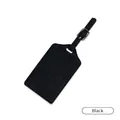 Black PU leather luggage tag with embossed airplane icon and silver buckle strap - Luggage Tag / Black
