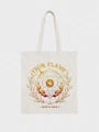 Detalle del bolso de lona Iron Flame con diseño degradado naranja de dragón y fénix - Emblema de Llama de Hierro