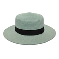 Close-up of the woven texture and black ribbon on the mint green boater straw hat - M (56-58cm) / Mint Green