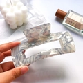 Blue and white marble pattern acetic hair claw clip large square acetate hair accessory - Gray Blue 13cm