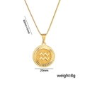 Collier signe astrologique Verseau en acier doré avec pendentif médaillon rond de 20 mm - Verseau