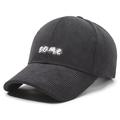 Dark grey corduroy baseball cap with white some embroidery on plain white background - Adjustable / Gray