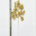 Golden glitter artificial leaf branch for Christmas decor 32cm long with wire stem - Gold Millet Leaf