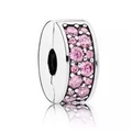 Silver clip charm with double-row pavé pink cubic zirconia for modular bracelets - 023-Stopper (Silver Pave Pink Stone)