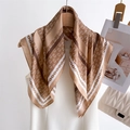 Elegant silk-like square scarf featuring classic brown geometric chain print and patterns - 66-70CM / Brown