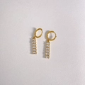 Golden stainless steel rectangle tassel earrings with clear cubic zirconia drop detail - Gold + White (DEK1397)