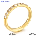3mm stackable gold titanium steel ring with sparkling white cubic zirconia stones in size 6 to 9 - US 7 / Gold Band with White Zirconia (KR104543-K)