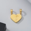Golden heart pendant necklace with fingerprint engraving and interlocking puzzle design - Gold Color Fingerprint Heart Pendant (KP130568-HR)