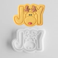 Cortador de galletas navideño con forma de reno y letras JOY con galleta - JOY Reno