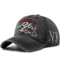 Vintage washed dark grey cotton baseball cap with red and white New York embroidery - Adjustable / Black