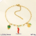Doppelreihiges Edelstahl-Fußkettchen in Gold mit Chili-, Zitronen- und Kaktus-Anhängern - Chili Zitrone Kaktus (KJ4646-ZLA)