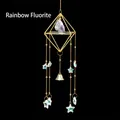 Hollow gold sun catcher with natural fluorite stone and star crystal prisms - 3cm Fluorite Wind Chime Pendant