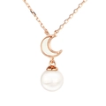 Elegant 925 silver necklace with rose gold moon pendant and freshwater pearl for women - Rose Gold
