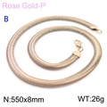 Flat snake bone titanium steel necklace in rose gold finish 8mm width 550mm length - 8mm Rose Gold 55cm