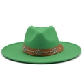 Detail of green fedora hat with a studded brown leather band on a wide brim felt hat - M (56-58cm) / Grass Green(04)