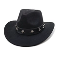 Classic black wool western cowboy hat featuring leather band with silver star metal studs - M (56-58cm) / Black