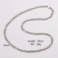 Detailed view of 6mm wide 60cm long silver stainless steel Figaro chain necklace - 6mm Width - 60cm Length / Steel