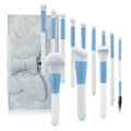 Blue and white 12-piece makeup brush set with a matching textured storage bag - Clear Sky Blue + Blue Butterfly Pouch