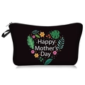 Detail of black zipper makeup bag with colorful floral heart and Happy Mother's Day print - Black Heart Floral Style (73173)
