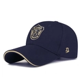 Navy blue baseball cap with gold shield embroidery and contrasting brim piping - Adjustable / Navy Blue