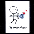 Greeting card with blue agate heart and Cupid illustration titled The arrow of love - Blue Spot Jasper
