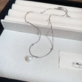 French style silver chain necklace featuring a white freshwater pearl heart pendant - Silver Titanium Steel Freshwater Pearl Pendant Necklace