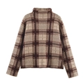 Maglione vintage a scacchi marroni in maglia con maniche lunghe e collo alto su base bianca - S / Marrone e Crema