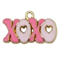 Colgante XOXO rosa y dorado con recorte de corazón para creación de joyas DIY - 15x25mm / Placa de Letras XOXO Rosa