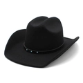 Classic black wool felt wide brim fedora hat with turquoise bead band decoration - M (56-58cm) / Black (With Black Leather Band)