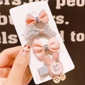 Set of 4 cute fabric hair clips with pink bow, rabbit and grey tulle for baby girls - 7# Grey Mesh Set