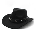 Classic black wool felt western cowboy hat with leather band and metal star rivets - M (56-58cm) / Black