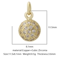 Detail view of gold cubic zirconia round pendant with dimensions 11.5x8.1mm for DIY jewelry - White Zirconia Style 3 / Gold