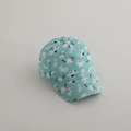 Detailed close-up of light blue kids baseball cap with cute cat pattern and red bow ties - 52cm 2-5 Years Old / Cat