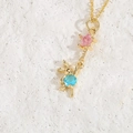 Collana dorata con zircone a stella rosa e ciondolo a coniglio in gemma blu - Collana in Zirconia con Coniglio Stella