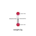 Detailed size chart of curved barbell eyebrow ring with 3mm red beads and 8mm stem - Red Ball Curved Barbell (04260063-2) / Red