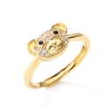 Detailansicht des verstellbaren Goldbären-Rings mit funkelndem Kristall-Pavé-Besatz - Goldener Bärenkopf