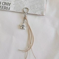 Pendentif étoile Y2K vintage avec franges en cuir kaki pour sacs et clés - Blanc Cassé