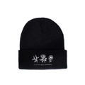 Detail of black knit beanie with white floral embroidery and kindness lettering - M (56-58cm) / Black