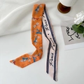 Double-sided orange scarf with dragonfly print and Paris lettering for hair or bags - Dragonfly Orange