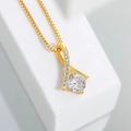 Elegant gold necklace with clover heart pendant and clear zircon stones on box chain - Wishbone Gold Color (762)