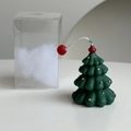 Mini Christmas tree candle in dark green with yellow dots and transparent gift box - Mini Hand-painted Tree-Green Red Top