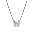 Silver letter W pendant necklace with cubic zirconia and round snake chain - Silver W / Silver